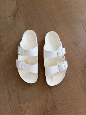Birkenstock White Double-Buckle Slide Sandals